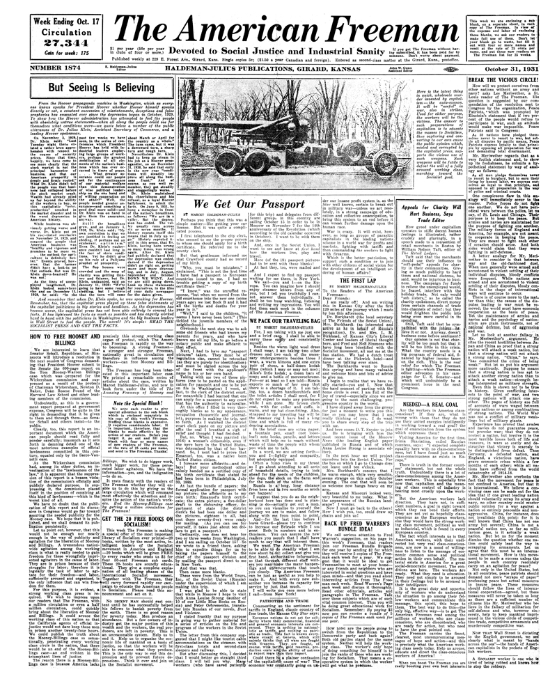 (image for) The American Freeman, Number 1874, Oct. 31, 1931 - Click Image to Close